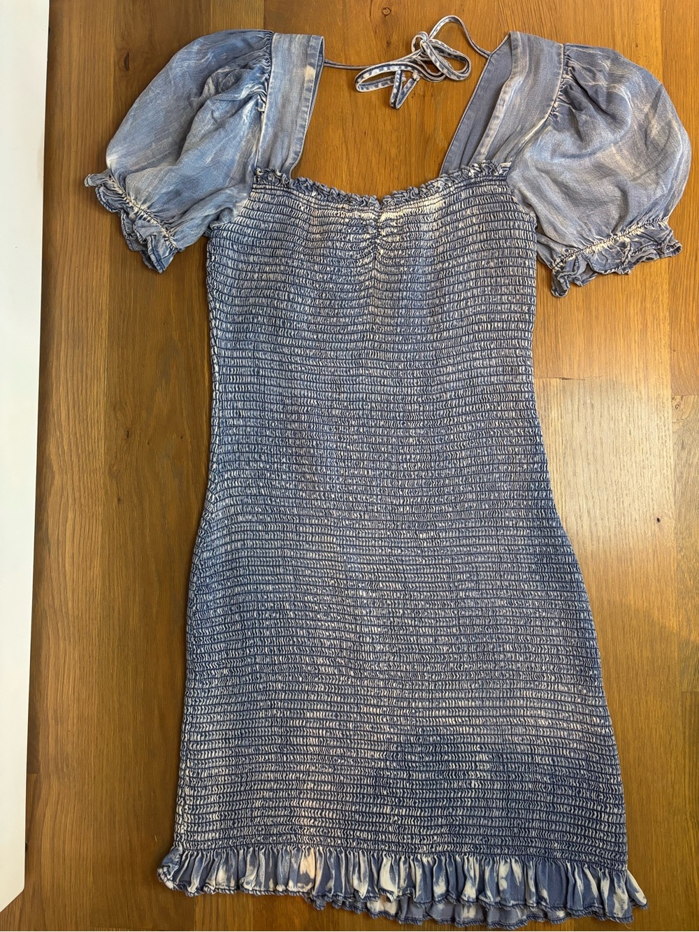 She and Sky Powder Blue Smocked Puff Sleeve Mini Dress